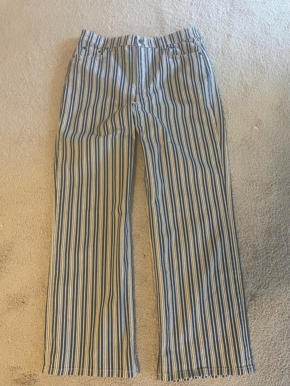 Boden Navy and White Vertical Stripe jeans